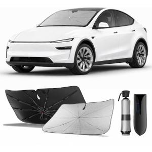 Zanch Windshield Sun Shade Umbrella for Tesla Model Y/3 (Including Juniper) 2000-2026 [Interior Protection, Up to 75℉ Cooler] Custom-Fit, No Sagging, No Gaps, Foldable Front Sunshade Umbrella