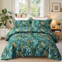 King Comforter Set - 3 Pieces Botanical Bedding Comforter Set, 1 Soft Dark Green Plant Flowers Comforter (104"x90") and 2 Pillow Shams(20"x36") Ultra-Soft Comfort Suitable for All Seasons