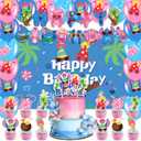 42Pcs Cartoon Themed Party Supplies Includes Banner Cake Topper Cupcake Toppers and Balloons Blackdrop for Cartoon Baby Shower Birthday Party Decorations