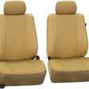 FH Group Front Set Faux Leather Car Seat Covers for Low Back Seat with Removable Headrest, Universal Fit, Airbag Compatible, Seat Cover for SUV, Van, Beige