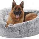 Bedfolks Calming Donut Dog Bed for Extra Large Dogs, 45 Inch Round Plush Bed with Non-Slip Bottom (Dark Grey, Extra Large, 45.0"L x 45.0"W x 10.0"Th)
