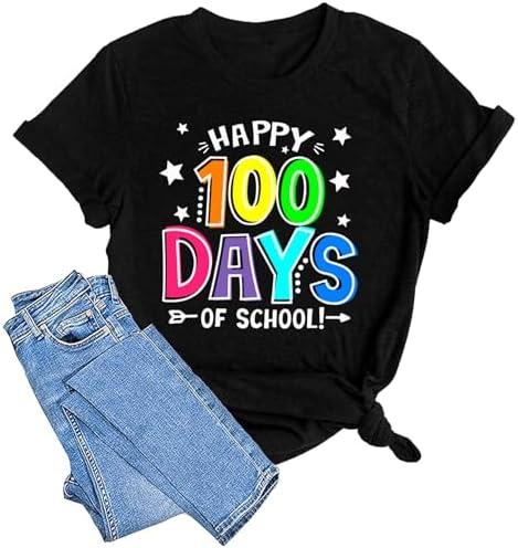 100 Days of School Shirt for Women Happy 100th Days School Teacher Graphic 100 Days Tshirt Tee Tops M