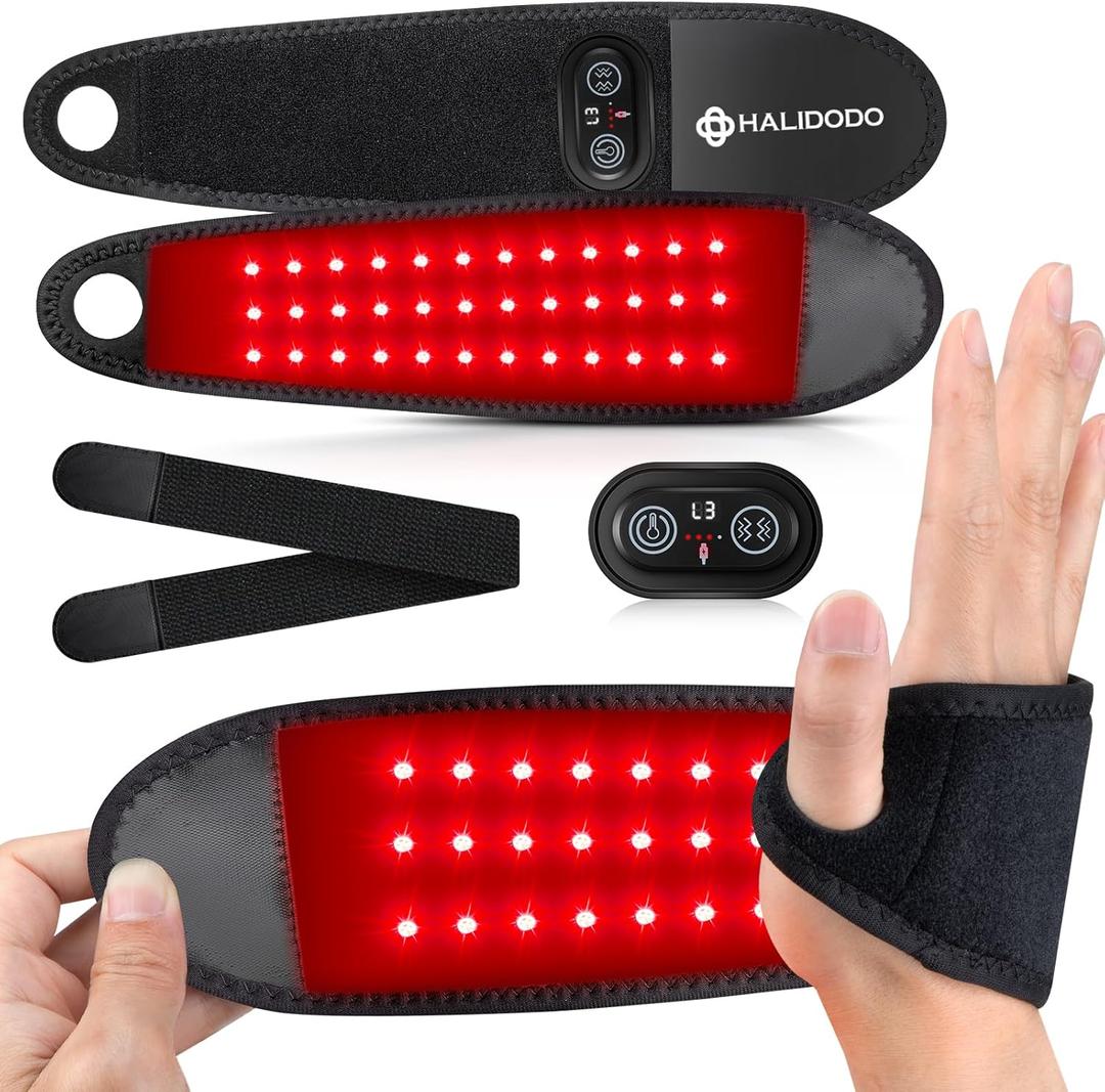 Red Light Therapy for Hand Wrist with Heat & Massage, 3000mAh Controller Infrared Light with 108 Beads Wrist Brace & Hands Wrap Pad for Knee Ankle Foot Joint