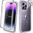 Diaclara Designed for iPhone 14 Pro Max Case 6.7 [2023 Upgraded], Full Body Rugged Case w/Built-in Touch Sensitive Anti-Scratch Screen Protector+9H Glass Camera Lens Protector(Clear Glitter)