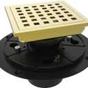 WEBANG 4 Inch Square Shower Floor Drain with Flange,Quadrato Pattern Grate Removable,Food-Grade SUS 304 Stainless Steel,Watermark&CUPC Certified, Brushed Gold