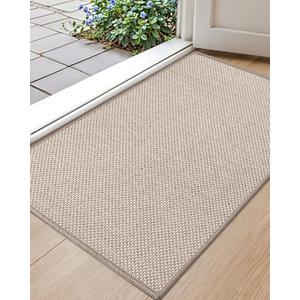 Color&Geometry Front Door Mat Indoor 22.6"x31.5", Ultra Non Slip Rubber Backed Dirt Trapper, Low Profile Thin Washable, Easy Clean Entryway Rug Door Mat Indoor Entrance, Khaki (Rolled-up NO Creases)