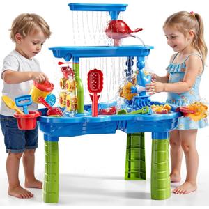 3-Tier Sand and Water Table for Kids, Summer Outdoor Beach Outside Backyard Activity Sensory Kids Sand and Water Table, Birthday Gifts for Toddler Boys Girls Ages 3 4 5 6 7 8, 8 Inches X 17 Inches X 14 Inches