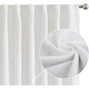 Jinchan Faux Linen Curtains - Thick Burlap Off White, 96 Inches Long, Farmhouse Living Room Rod Pocket Light Filtering Privacy Window Drapes Set 2 Panels Heathered