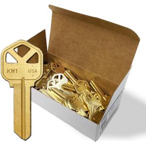 Kwikset Key Blanks in Premium Brass Quality | KW1 Uncut Blank Keys for Home and Professional Use | Pack of 50 Keys