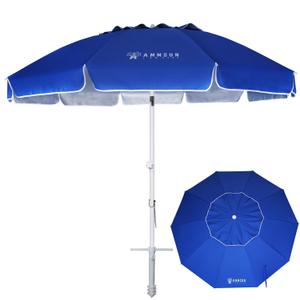 AMMSUN 8 Feet Large Beach Umbrella with Sand Anchor Heavy Duty High Wind Portable Outdoor Umbrellas UV 50+ Protection Air Vent Tilt Patio Garden Pool (Blue)