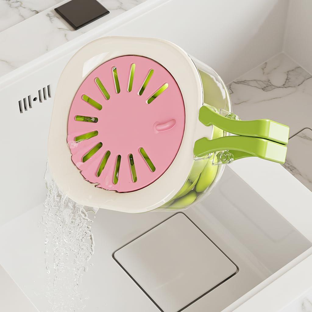 Fruit Vegetable Washing Bowl with Strainer, Multifunctional Produce Washer, Berry Container, Lettuce Keeper for Fridge Refrigerator Organization, Portable Strainers and Colander for Kitchen
