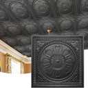 STICKGOO Drop Ceiling Tiles 24"x24", PVC Panels Plastic Ceiling Tiles Waterproof Reusable, Covers 48 Sq.Ft., Baroque Decorative Tiles for Home & Commercial Use (Pack of 12, Black)