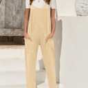 Fisoew Women's Summer Sleeveless Loose Casual V Neck Jumpsuits Spaghetti Strap Long Pants Baggy Overalls with Pockets (Yellow, S)