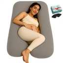 U-Shaped Pregnancy Pillow  100% Cotton Cover, Full Body Maternity Support for Belly, Back and Legs  Bonus Eye Mask and Gift Box (Dark Grey)