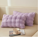 2 Pack Faux Rabbit Fur Lumbar Decorative Throw Pillow Covers 20x25, Plush Shaggy Bubble Cushion Accent Pillow Shams, Light Purple Furry Fuzzy Pillowcases for Couch Office Home Decor, Lavender