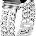 JR.DM Silver Watch Bands for Women Compatible with Apple Watch Band 38mm 40mm 41mm 42mm (S10) Adjustable Metal Band Cowboy Steel Chain Bracelet for iWatch Series1/2/3/4/5/6/7/8/9/10/SE (No Case)