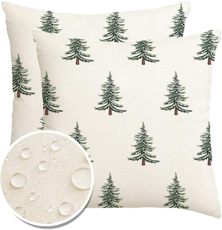 Outdoor Christmas Pillow Covers 20x20 Inch Outdoor Christmas Decorations Christmas Tree Decor White Christmas Throw Pillow Cases Xmas Winter Decorative Pillows for Couch Holiday