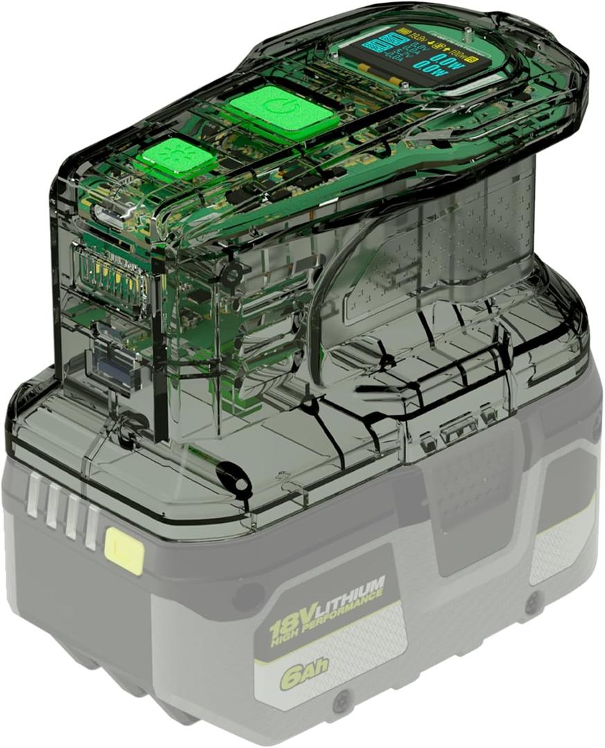 Power Source and Charger for Ryobi 18V Battery, 145W Power Supply, 100W Fast Charging Station, Intelligent Two Way USB-C Charger w/OLED Display, LED Task Light Compatible with Ryobi 18V Li-ion