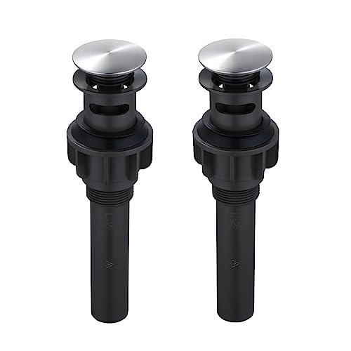 ARCORA Bathroom Sink Drain with Overflow 2 Pack, Brushed Nickel Pop Up Drain Stopper Vanity Vessel Sink Clicker Drain Stopper