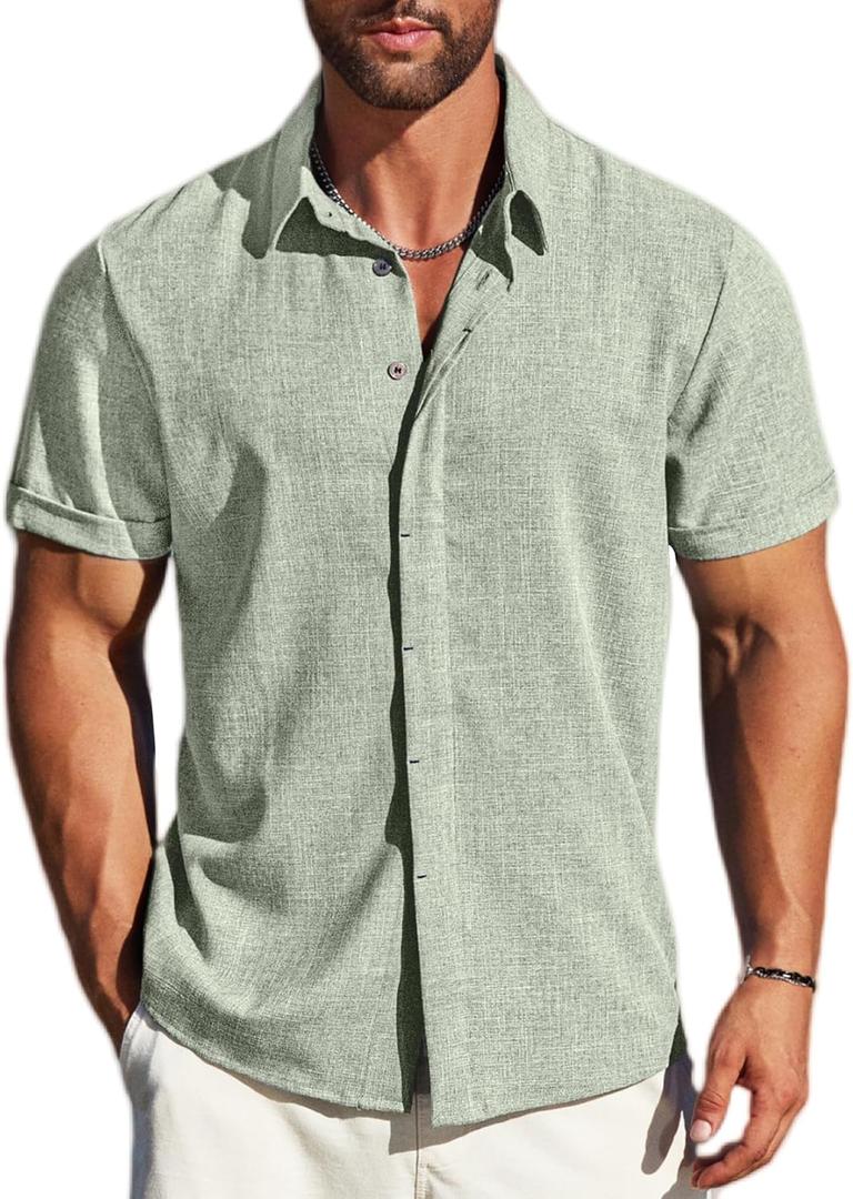 MAPICK Men's Linen Shirts Short Sleeve Button Down Casual Shirt Business Dress Clothing Beach Fashion Summer Tops (Medium)