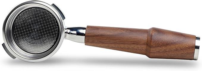 KNODOS 58mm Bottomless Portafilter for Gaggia Classic Pro, Evo, E24 Espresso Machines With Upgraded Walnut Handle and 1821 Gram Filter Basket