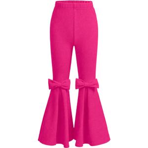 Floerns Girl's Stretchy Elastic High Waist Bow Front Bell Bottom Flare Leg Pants (Pure Hot Pink)