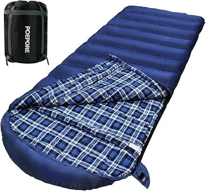 0 Degree Sleeping Bag 100% Cotton Flannel XXL for Winter Cold Weather Oversized Sleeping Bag for Adults Camping Zero Degree Big and Tall with Compression Sack