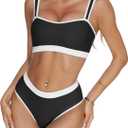 MOOSLOVER Women Sporty Color Block Bikini Sets Cheeky High Cut Two Piece Swimsuit (Medium, Black)