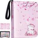 Card Binder for Girls Gifts,440 Cards Collectible Trading Card Holder Case with 55 Sleeves, 4 Pocket for TCG Game Cards Collection Sports Trading Cards Collector Album (Sakura cat)