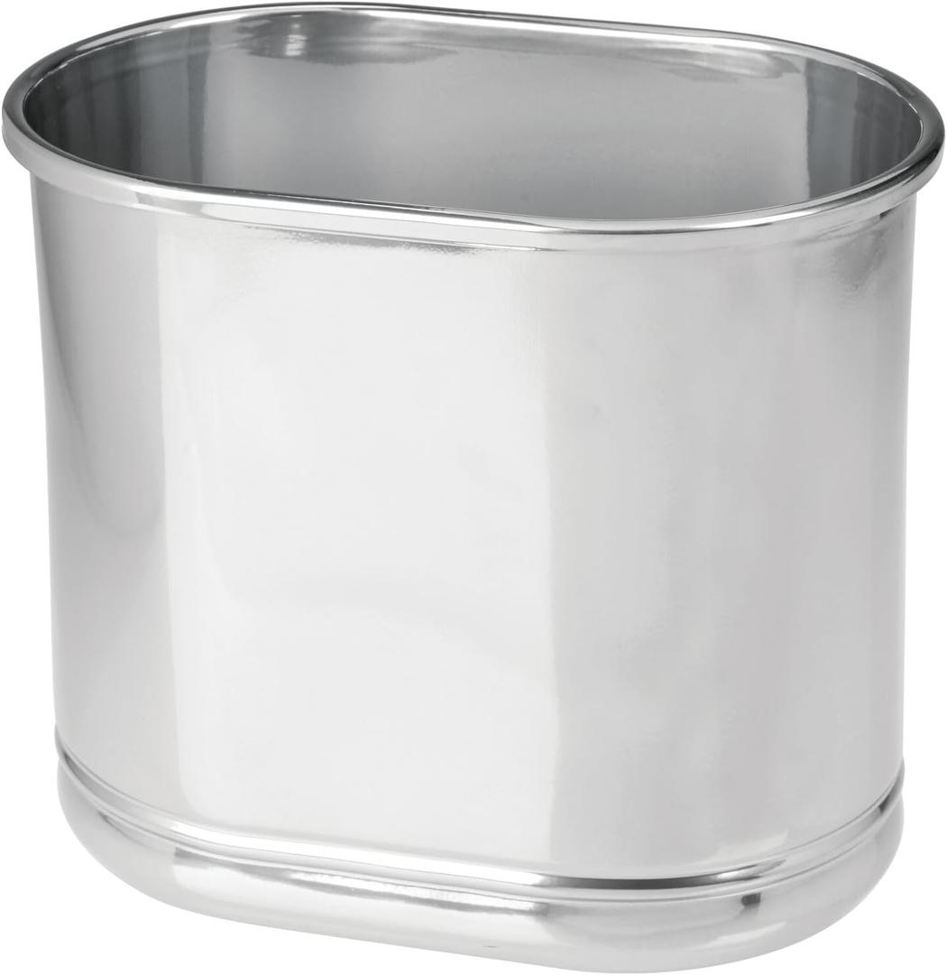 mDesign Small Metal Oval 2.5 Gallon Trash Can, Decorative Wastebasket, Garbage Trashcan DustBin for Bathroom, Bedroom, Bedroom, Kitchen, Office, Waste, Refuse, Recycling, Vivi Collection, Chrome