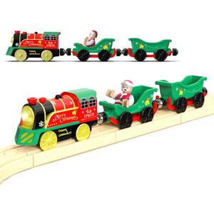 Electric Train Set for Wooden Tracks, Battery Powered Trains Toy with Lights & Sounds for Toddlers, Motorized Train for Kids Compatible with Thomas & Friends, Brio, Chuggington