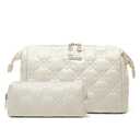 BOYATU Travel Makeup Bag Cosmetic Pouch: 2 Pcs Set Waterproof Vegan Leather Cosmetic Bags for Women - Cute Quilted Skincare Make up Toiletry Bag for Girl (05-White)