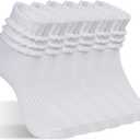 6 Pairs Women's Scrunched Crew Socks Womens Boot Calf Socks Women sports compression Socks for Running and Athleisure (White)