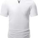 Mancozy Mens V-Neck T Shirts Casual Fashion Longline Shirt Tee for Men (White, XL)