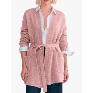 Astylish Womens Open Front Long Sleeve Belted Knit Cardigan Sweaters Trendy 2025 Outwear Coats with Pockets size XL