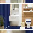 Hosuly 4 Pcs Bathroom Shower Curtain Set with Non Slip Rugs, Toilet Lid Cover and Bath Mat, Waterproof Bathroom Curtains with 12 Hooks Shower Set for Solid Color Bathroom Decor (Blue)