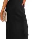 ZESICA Womens Spring Casual Bodycon Maxi Dress 2026 Summer Business Casual Short Sleeve Crewneck Knit Slit Vacation Dresses (Medium, Black)