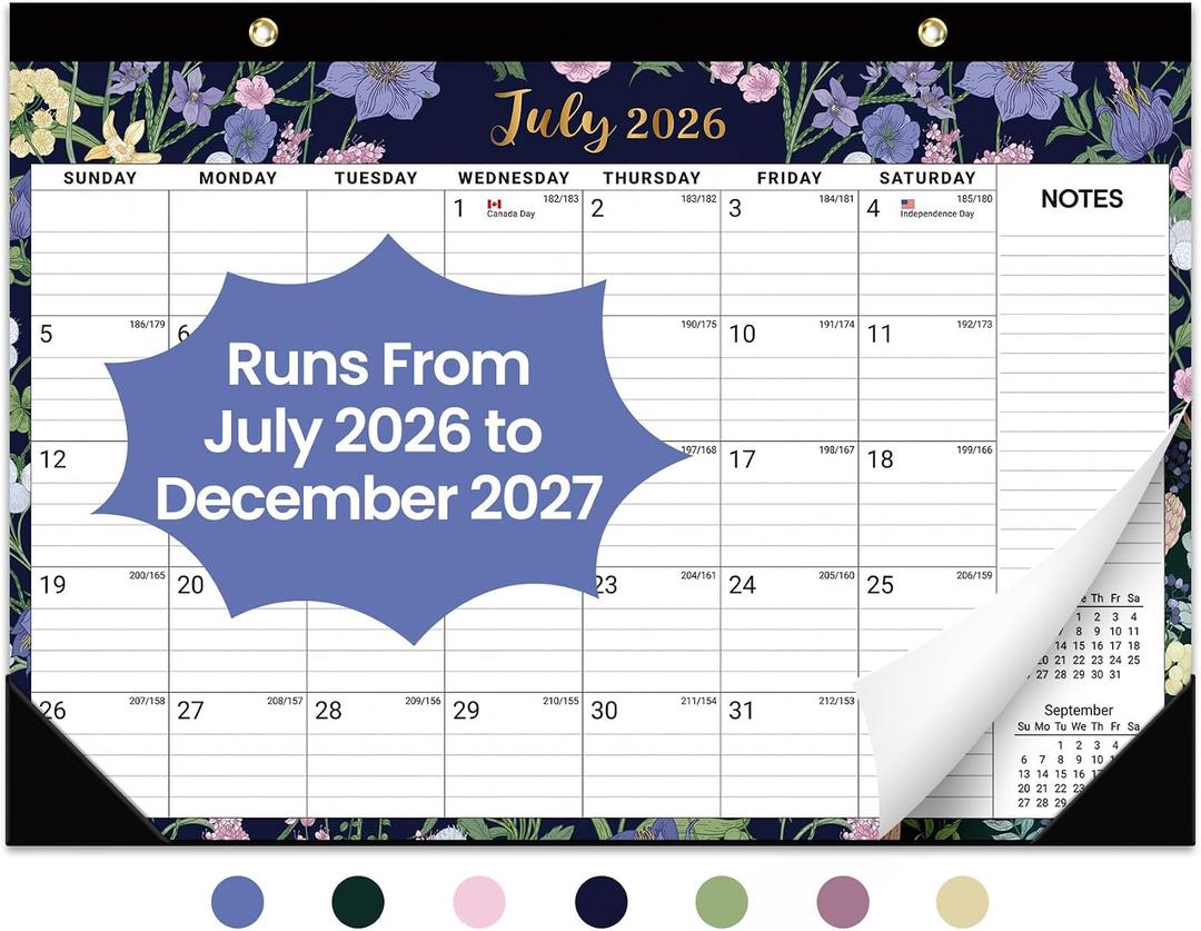 Desk Calendar 2026-2027, 18-Month Calendar Runs from July 2026 to December 2027, Large 17" x 12" Monthly Desktop & Wall Calendar for Home & Office - Floral