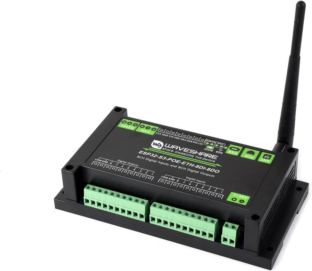 waveshare Industrial ESP32-S3 Control Board,8-Channel Digital Input/Output Ccontroller,Based on ESP32-S3 Main Control, Supporting Wi Fi, Bluetooth, RS485, CAN and Ethernet Port