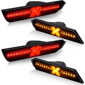 D-Lumina LED Side Marker Lights Amber & Red Compatible for Chevy Camaro 2010 2011 2012 2013 2014 2015, X-Style Patent Pending Smoked Lens Front Rear Bumper Sidemarker Lamps Reflectors, Pack of 4