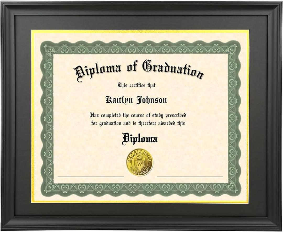 LTYHHK 12x17 Diploma Frame Solid Wood Black, Displays 12x17 Diplomas with Black Over Gold Mat or 16x20 Inch Without Mat, 12x17 Diploma Frame 12x17 inch Certificate Frames (L23B1620BG1217)
