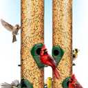 Bird Feeders for Outdoors (Metal, 2 Pack)  Chew-Proof Hanging Bird Feeder with 4 Ports, Rust-Proof Heavy Duty Tube Design, 15 Inches (Green)