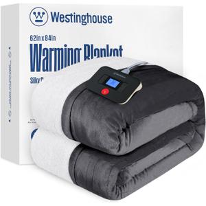 Westinghouse Electric Blanket Twin, Heated Blanket Twin Size with 10 Heating Levels and 1 to 12 Hours Heating Time Settings, Flannel to Sherpa Reversible, Machine Washable (62" x 84", Charcoal)