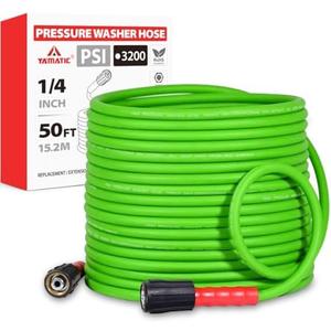 YAMATIC Pressure Washer Hose 50FT - 1/4 3200PSI - Super Flexible, Kink-Resistant, No Leak M22 Brass Thread for Electric & Gas Pressure Washers, Green