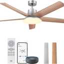 DREO Smart Ceiling Fan with Lights, 52 Inch, 12 Speeds & 3 Fan Modes, Stepless, Dimmable LED Light, Timer, 22dB Quiet DC Motor, Remote/APP/Alexa Control, Silver Ceiling Fans Indoor, 2026 Upgraded