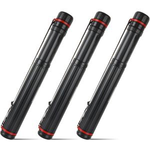 3 Pack Extendable Poster Tubes, Telescoping Art Transport Tube, Water-Resistant Storage Tube for Documents Blueprints Artwork - Hard Plastic Black, 18 Inches to 27.5 inches with 2.75 Inch Opening