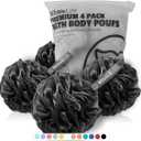 WhaleLife Loofah Bath Sponges - Black Gentle Exfoliating Shower Loofah for Rich Lather, Durable Mesh Body Scrubber for Men & Women 4 Pack