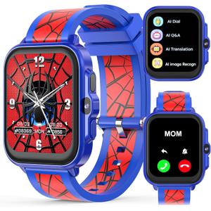 Smart Watch for Kids 1.85" with Fitness Tracker, AI, Sleep Monitor, 22/100+ Sport Modes, DIY Dial, IP68 Waterproof, Step Counter, Heart Rate, Camera, with/Without APP, Gift for 3-12 Years Old Boys (Red Spider)