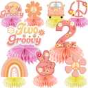 Two Groovy Party Decorations Table Honeycomb Centerpieces for Girls, 9 Pcs Groovy Birthday Theme Table Topper Party Supplies, 60s Retro Hippie Boho Party Decor 2nd Birthday Supplies