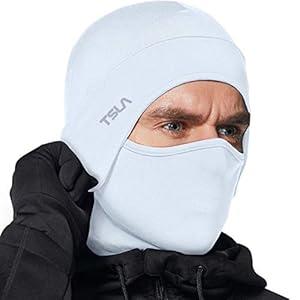 TSLA Men and Women Thermal Fleece Skull Cap, Winter Ski Cycling Under Helmet Liner, Running Beanie Hat, Skull Cap with Mask White, One Size